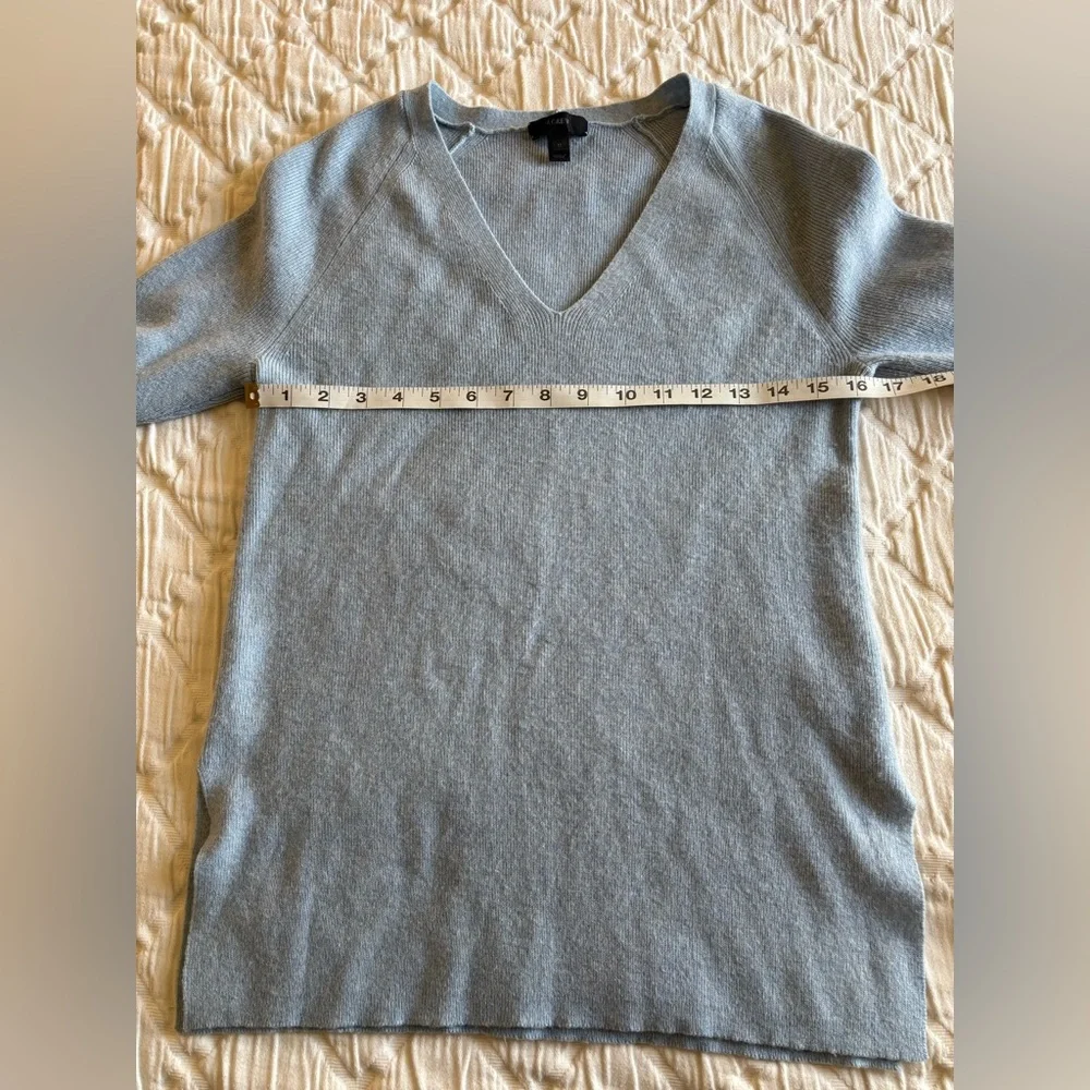 J. Crew Peplum Bell Sleeve‎ V Neck Sweater Powder Blue Wool Blend Small Cozycore
